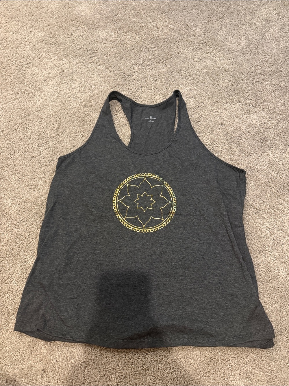 Charcoal Racerback Tank with Yellow Mandala Detail